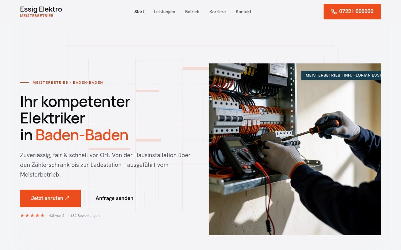 Screenshot der Website von Essig Elektro