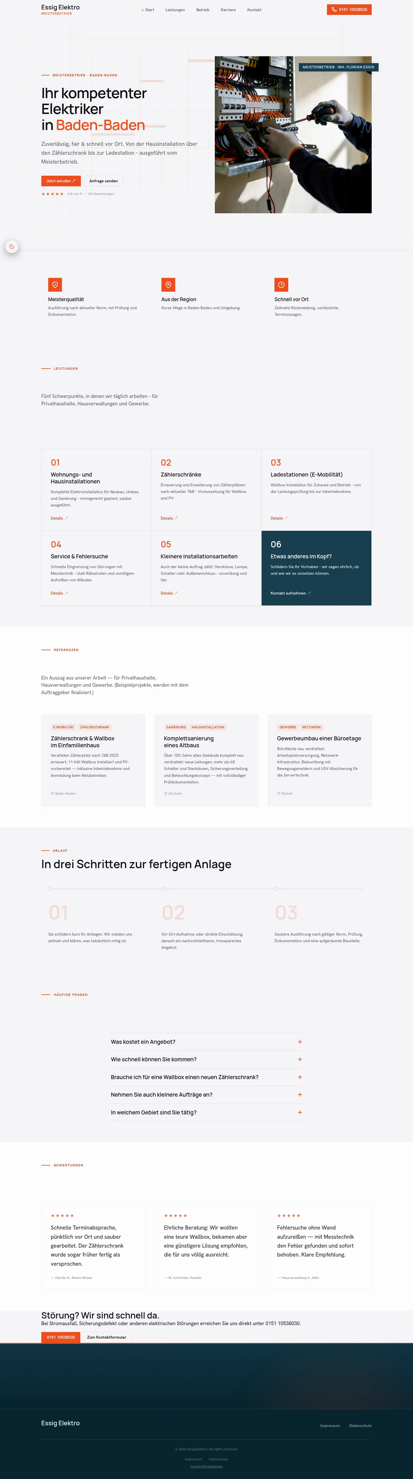 Screenshot der Website von Essig Elektro